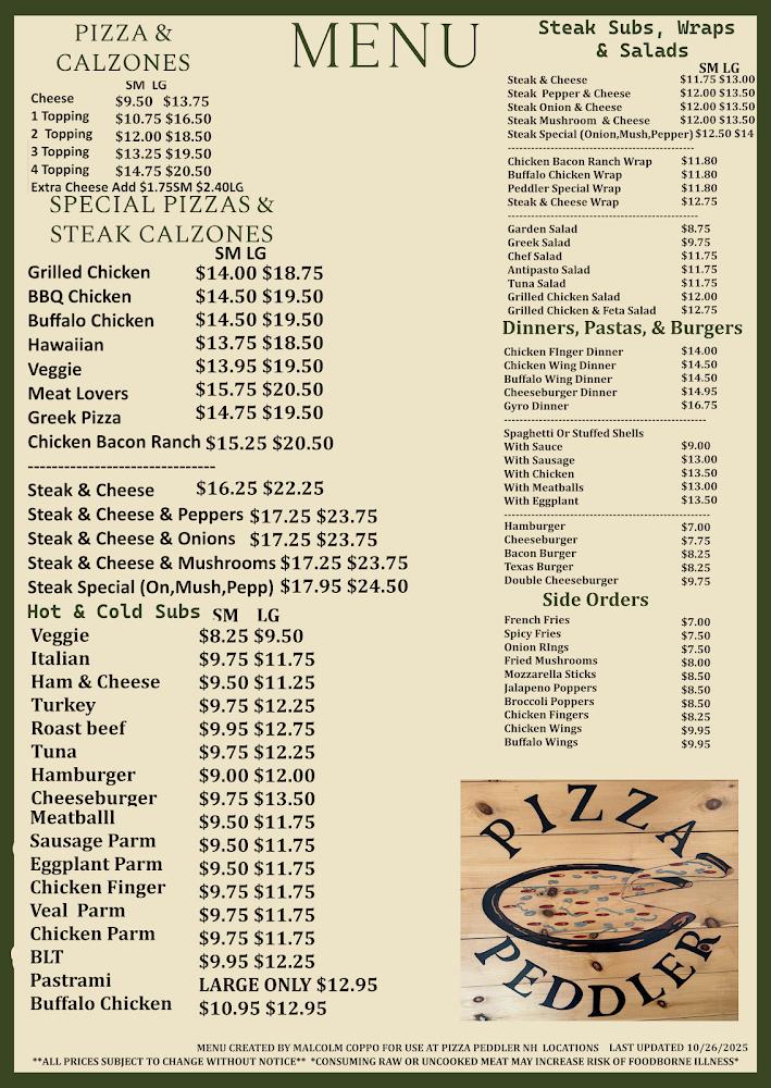 Pizza Peddler & Mini Mart Peterborough Menu image 1